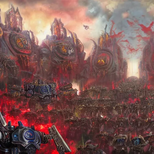 Image similar to a beautiful highly detailed matte painting of Warhammer 40k Space Marine Blood Ravens