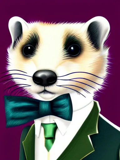 Image similar to beautiful furry art of ferret in smoking, in a formal suit, high quality, detailed, digital art