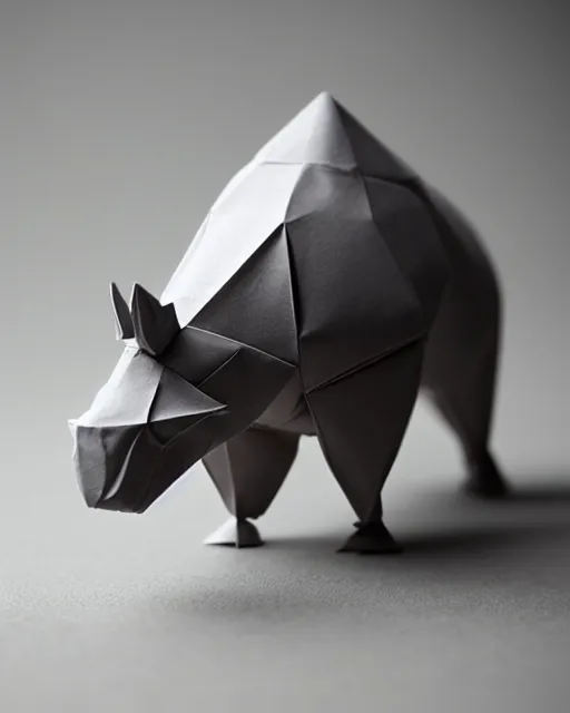 Image similar to an origami rhinoceros by akira yoshizawa, realistic, very detailed, complex, intricate, studio lighting, bokeh, sigma 5 0 mm f 1. 4