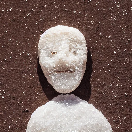 Image similar to salt woman covered in salt shaped like a 30 year old woman in ancient Canaanite clothing, desert drought background. 40mm lens, shallow depth of field, split lighting