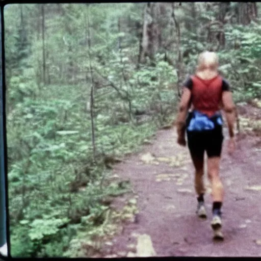 Image similar to A screen capture of found footage video left behind by a missing hiker in 1986