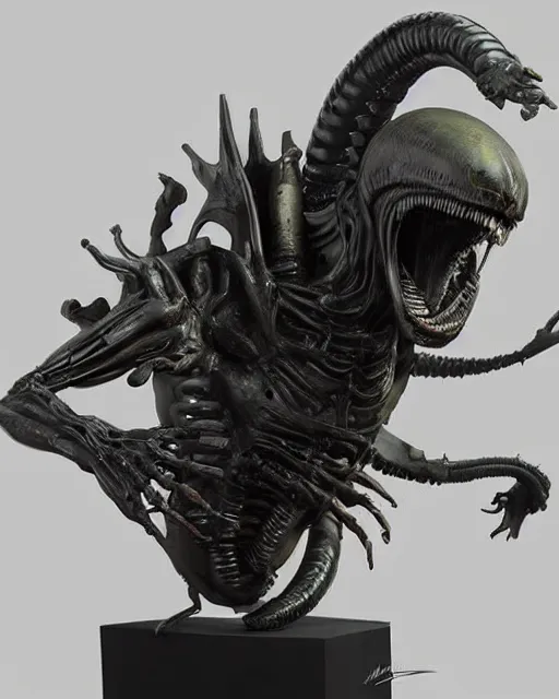 Prompt: xenomorph sculpture, by michael kutsche and manzanedo concept art