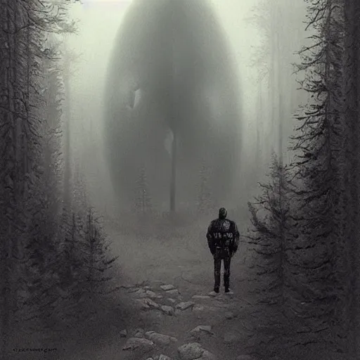 Image similar to kim kardashian as a cop, police uniform, chest and face in view, full portrait, haunted forest with ufo sitting in the distant fog, pretty, aesthetic, dust molecules, matte detailed photo, DeviantArt, Artstation, by donato giancola, ralph horley, loish, ufo lighting