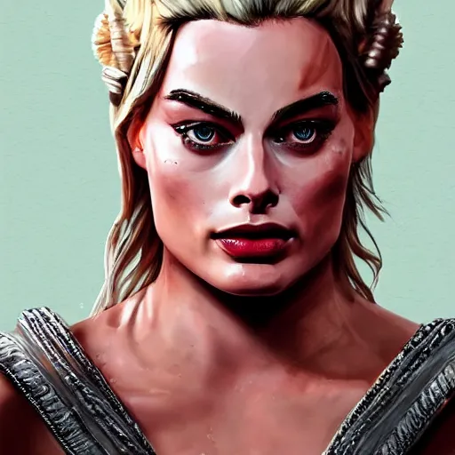 Prompt: margot robbie as a beautiful greek god, highly detailed, detailed face, digital art, trending on artstation