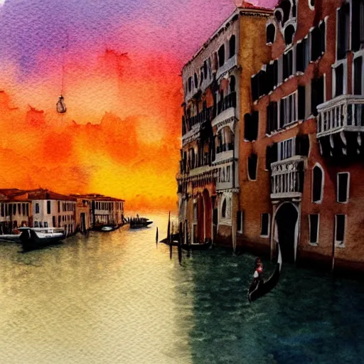 Image similar to venice at sunrise. watercolor. trending on artstation.