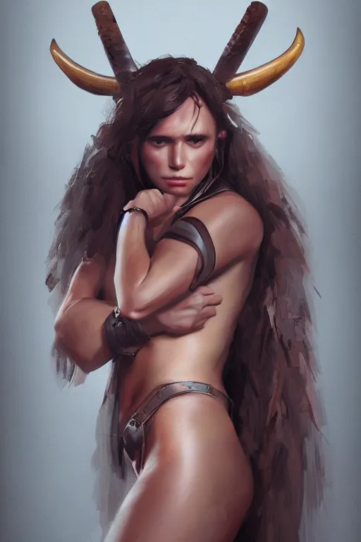 Image similar to head and legs portrait of a barbarian female, ultra sharp, very detailed, high quality focus by wlop