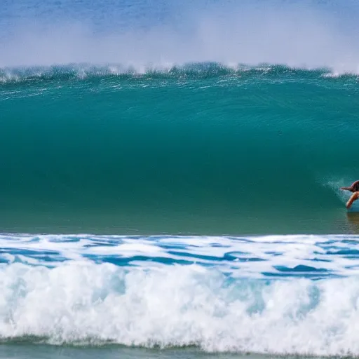 Image similar to grandma surfing a wave at teahupo'o