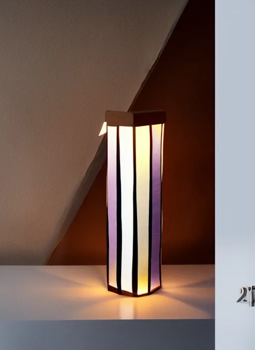 Prompt: A table lamp with a heavy base, and a fabric lampshade designed by Petros Afshar