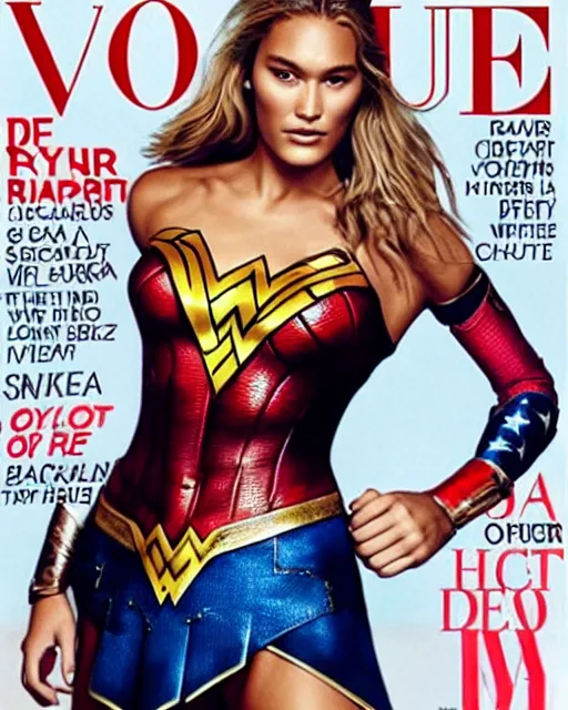 Image similar to bar refaeli as wonderwoman, vogue cover photo