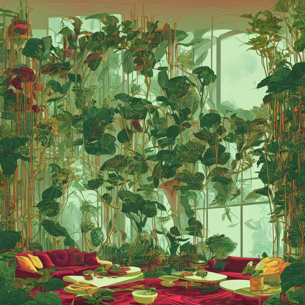 Image similar to luxury living room full of plants and trees by kilian eng