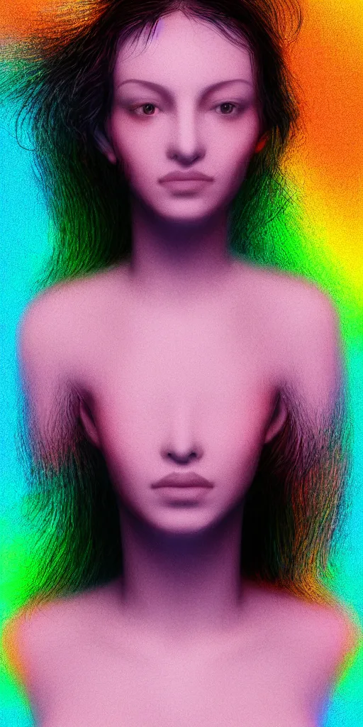 Image similar to a portrait of a beautiful woman, extreme chromatic aberration, highly detailed