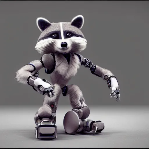 Prompt: a robot racoon, octane render, realistic