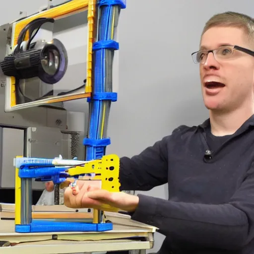 Prompt: Linus from Linus Tech Tips showing how to put together a super-collider