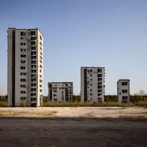 Prompt: A post-soviet average Polish residential block standing alone in the middle of an empty desert, sunny weather