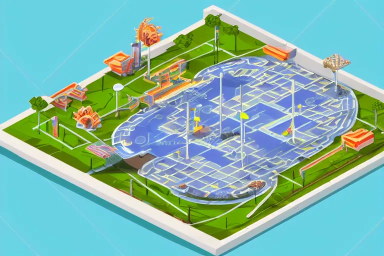 Image similar to isometric view of a futuristic high - tech sky arena inspired by modern skate parks and modern chinese playgrounds in the style of mario 3 d world, day