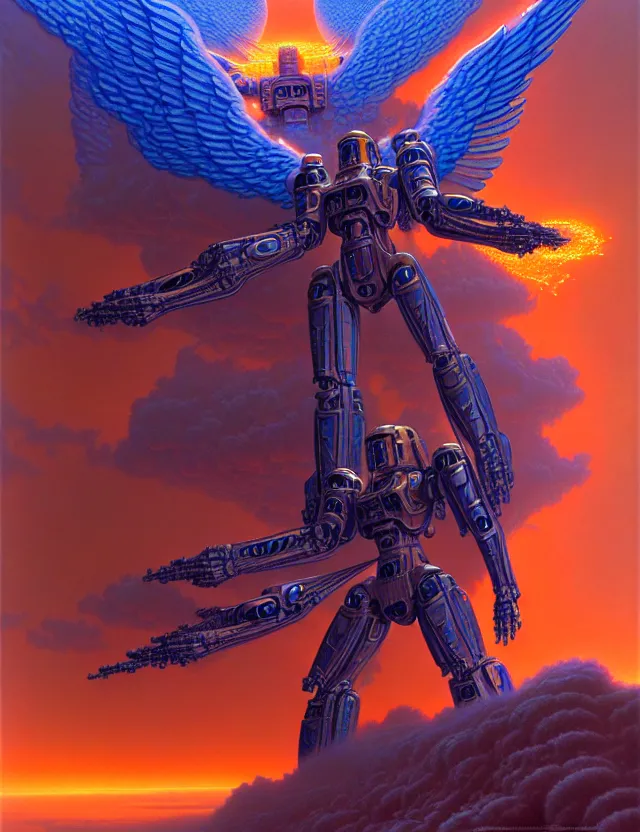 Prompt: a seraph angel mecha, tim hildebrandt, wayne barlowe, bruce pennington, donato giancola, trending on artstation, cinematic composition, beautiful lighting, hyper detailed, 8 k, oil on canvas