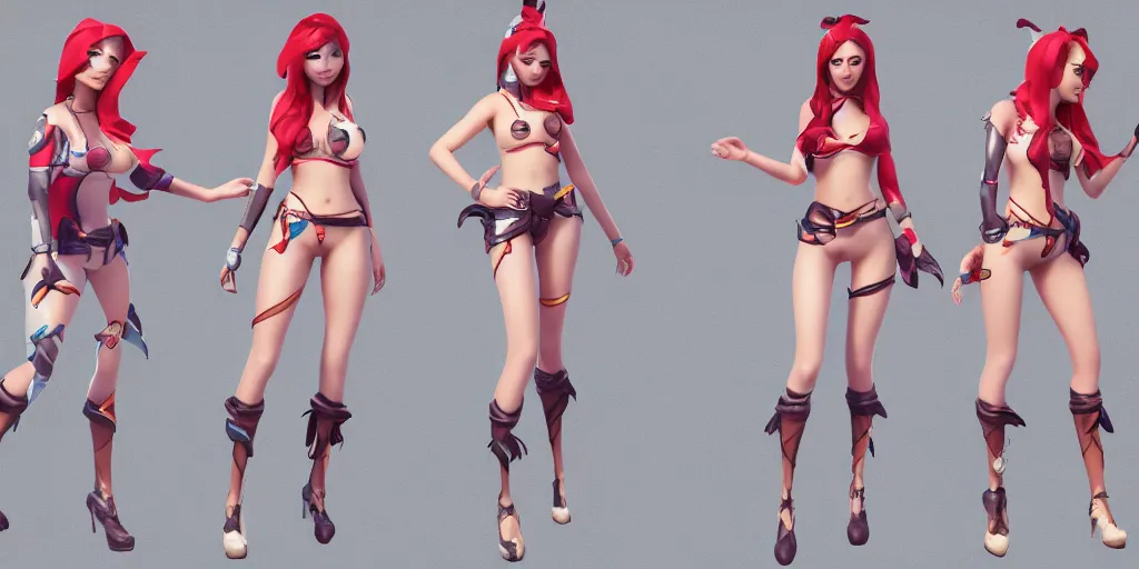 Prompt: Character sheet of pool party miss fortune (League of Legends). 3d unreal engine 5 trending on artstation