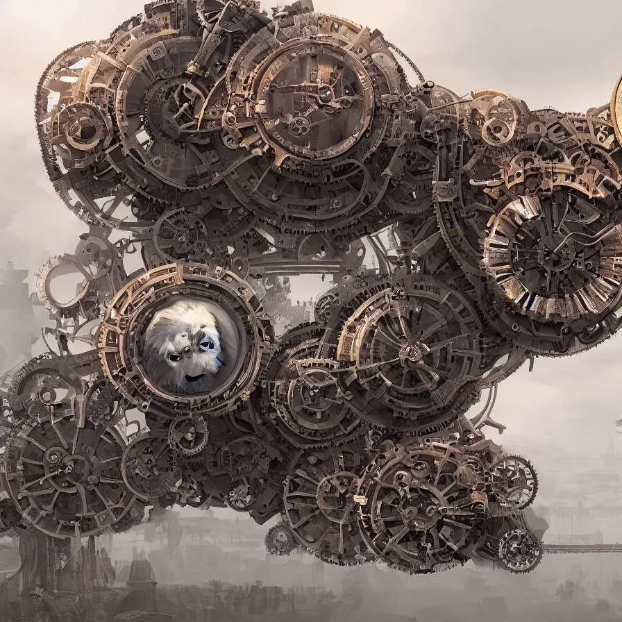 Prompt: giant mechanical steampunk hamster, gears, foggy, photorealistic, photoshop, 8 k