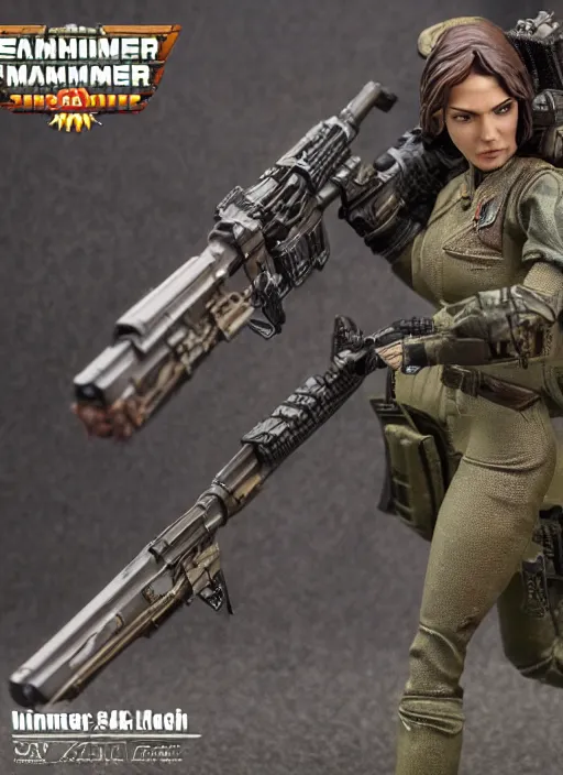 Prompt: 8 0 mm resin detailed miniature of a warhammer 4 0 k gal gadot sniper, product introduction photos, 4 k, full body,