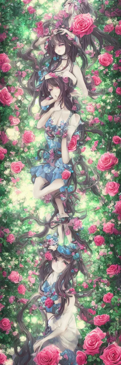 Prompt: Beautiful dream pictures, castle, roses, flowers,Very anime style, trending on art station