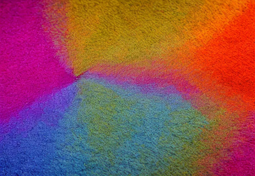 Prompt: Fibers of a colorful carpet in a spacious room, from perspective of a fleece, macro shot, National Geographic photography, hard morning sunlight, f1.8 100mm