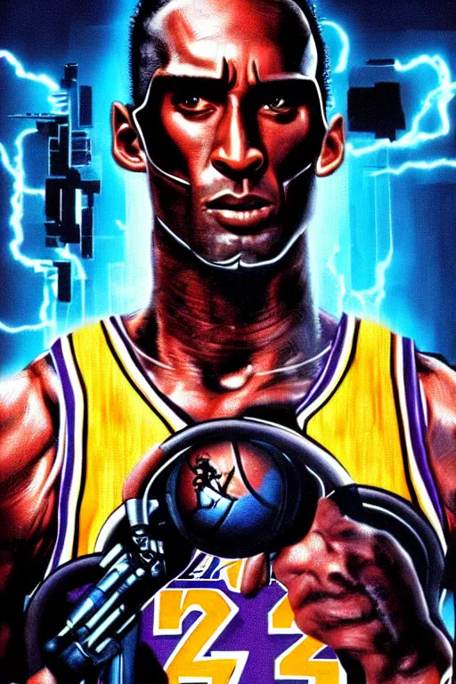 prompthunt: the terminator ( 1 9 8 4 ), 8 0's movie poster art, lakers kobe  bryant as a cyborg, terminator, fan art, digital art, vibrant, trending on  artstation