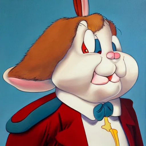 Prompt: a portrait of fat bugs bunny wearing napoleon clothes, oil painting