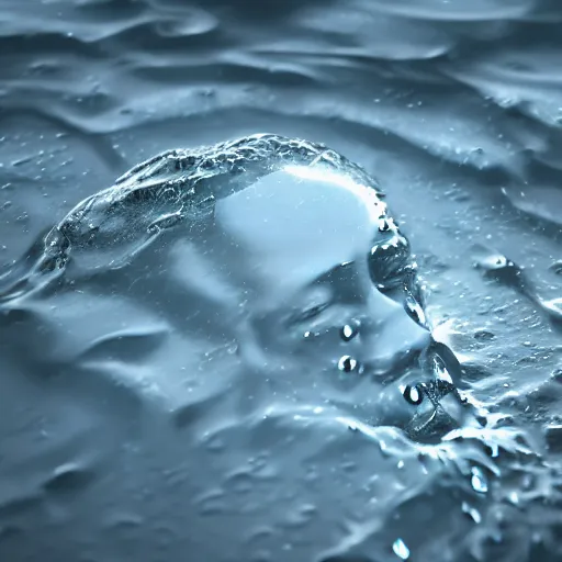 Image similar to water splashes forming a shape of a human head, water manipulation art, ray tracing, realistic water sharp focus, long shot, 8 k resolution, cinematic