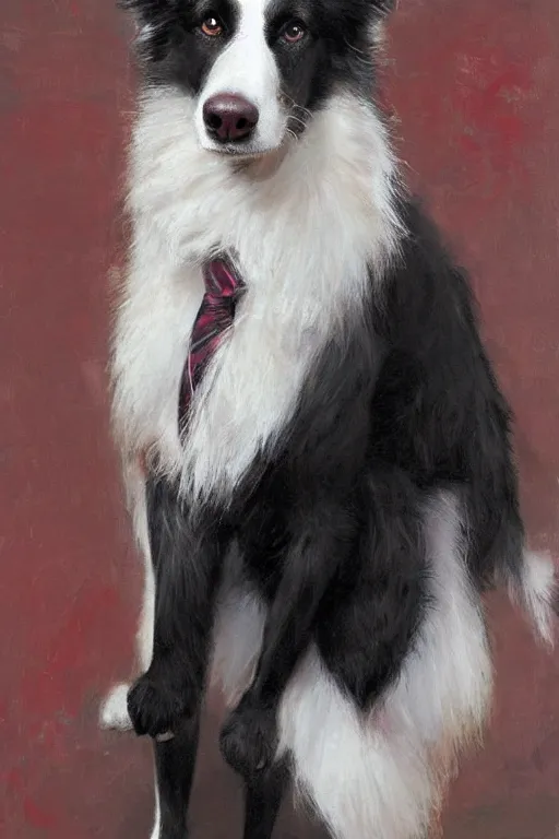 Image similar to a portrait of a cute male anthro border collie wearing a suit. by henry asencio, jon foster, ross tran, detailed, furry