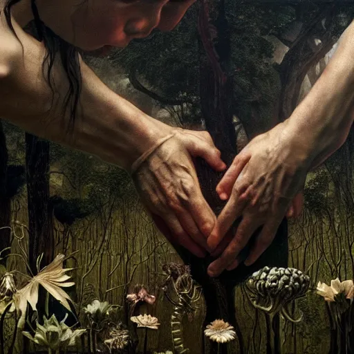 Prompt: annihilation ( 2 0 1 8 ) frame, surrealism painting by caravaggio