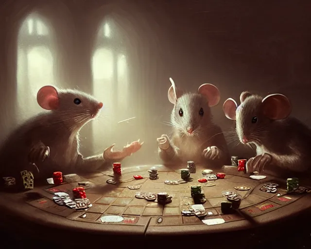 Image similar to 5 5 mm portrait photo of mouse soldiers playing poker. magical atmosphere. art by greg rutkowski. highly detailed 8 k. intricate. lifelike. soft light. nikon d 8 5 0.