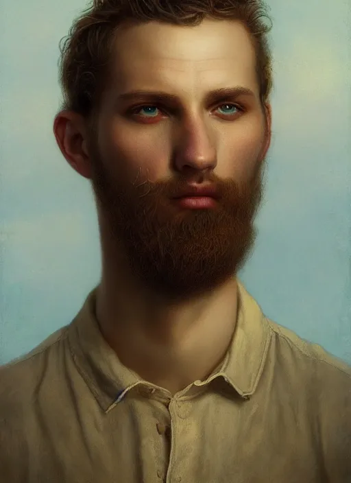 Image similar to portrait of a handsome ohio farm boy, by agostino arrivabene and tom bagshaw and manuel sanjulian