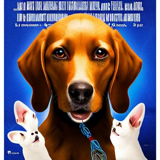 Image similar to a movie poster about a dog that can communicate with humans