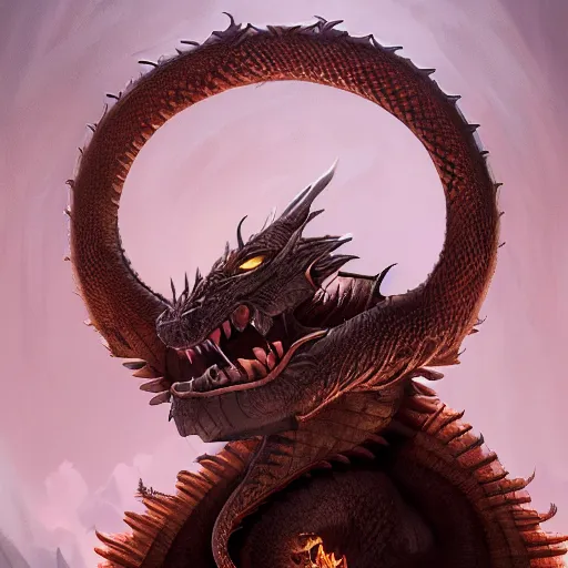 Image similar to Portrait of the Dragon Ouroboros in the style of Dreamworks, angry look, highly detailed, digital painting, Trending on artstation , HD quality, dramatic light, octane