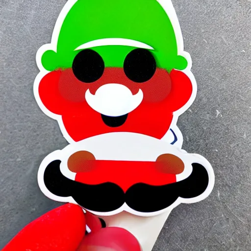 Image similar to die cut sticker, yoshi wearing mario's mustache, splatter paint