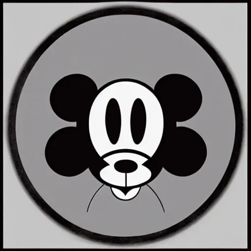 Image similar to Mickey Mouse face with three eyes, symmetrical, 1930's illustration