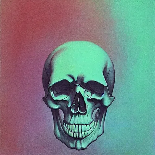 Image similar to psychedelic skull in the style of Zdzisław Beksiński,