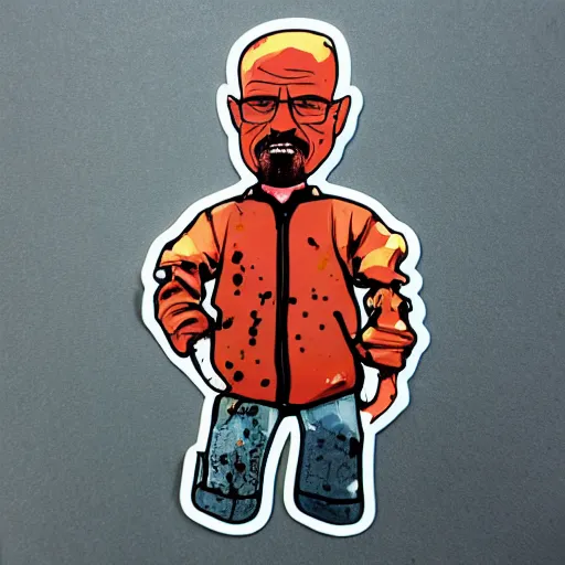 Prompt: die cut sticker, walter white breakdancing, splatter paint