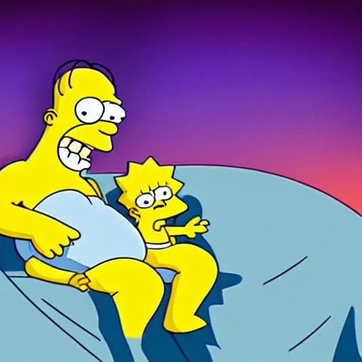 Prompt: ghost under a sheet haunting the Simpsons, Simpsons Halloween special