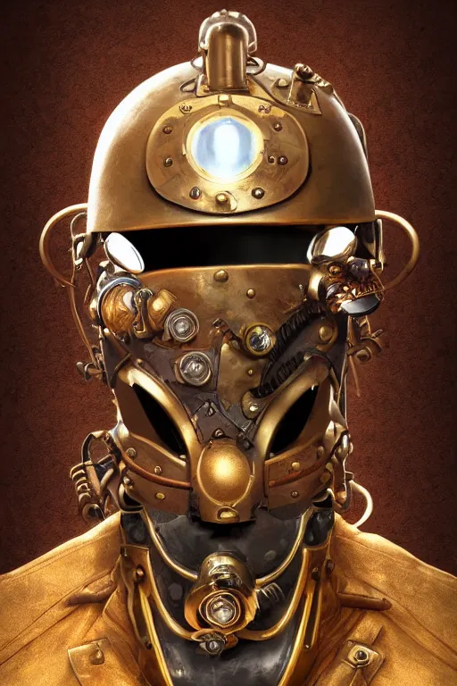 Image similar to steampunk helmet fantasy art mask robot ninja stylized digital illustration sharp focus, elegant intricate digital painting artstation concept art global illumination ray tracing advanced technology chaykin howard and campionpascale and cooke darwyn and davis jack