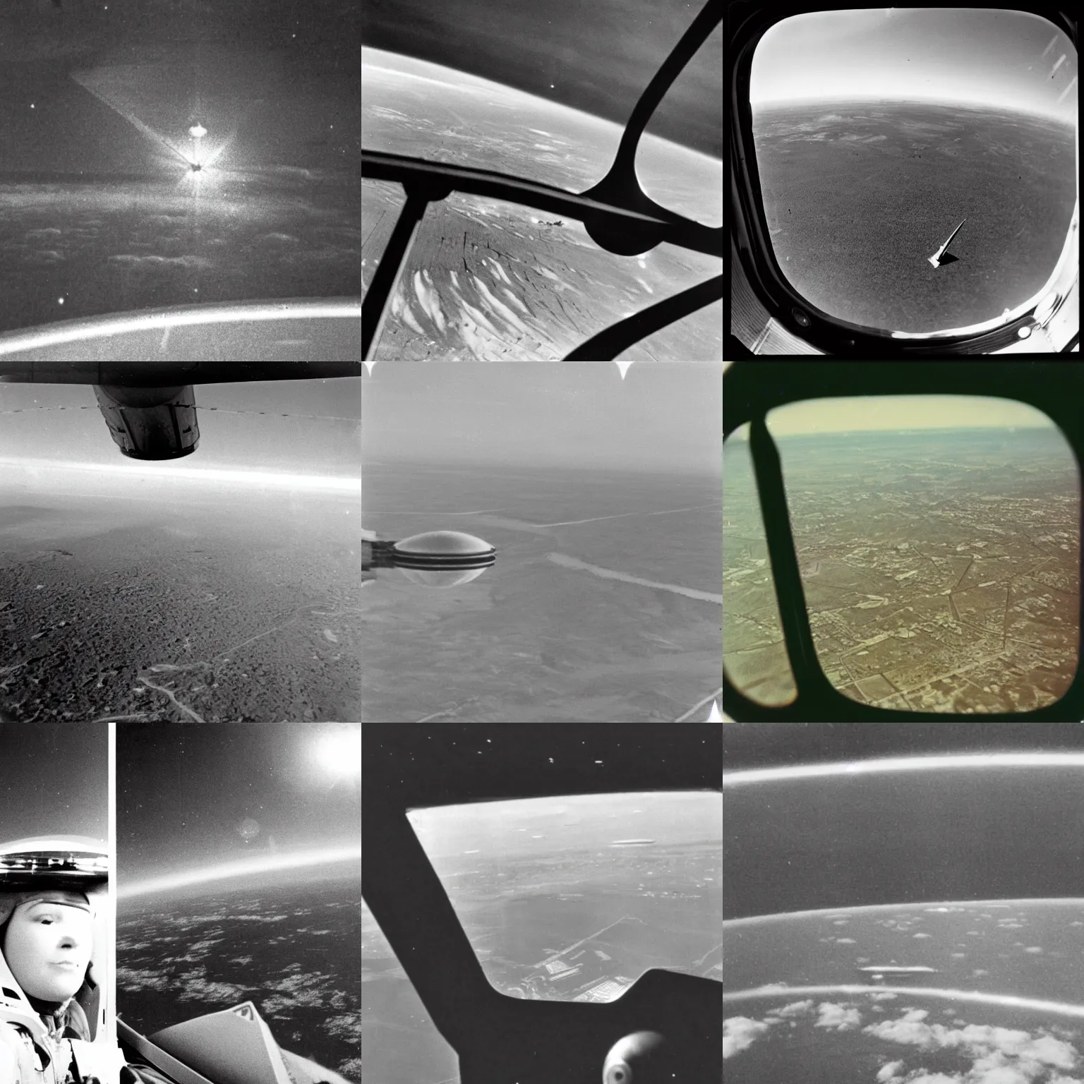 Prompt: 1960s photographic evidence of pilot view seeing a spaceship far away