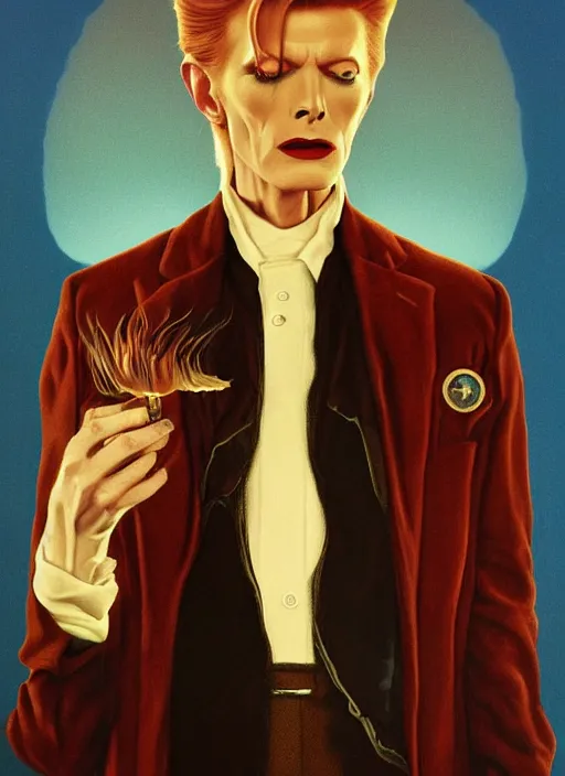 Prompt: twin peaks poster art, portrait of david bowie meets the little prince of darkness, by michael whelan, rossetti bouguereau, artgerm, retro, nostalgic, old fashioned