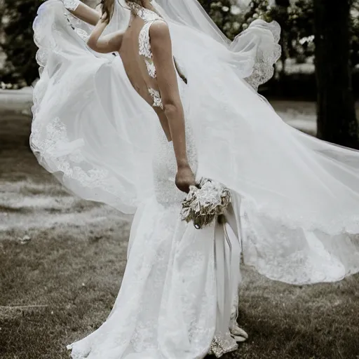 Image similar to a woman in a white wedding dress