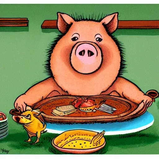 Image similar to a fat pig full from a feast by richard scarry