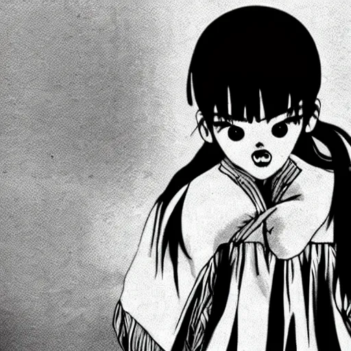 Prompt: a japanese horror movie from the 90's featuring a scary female ghost