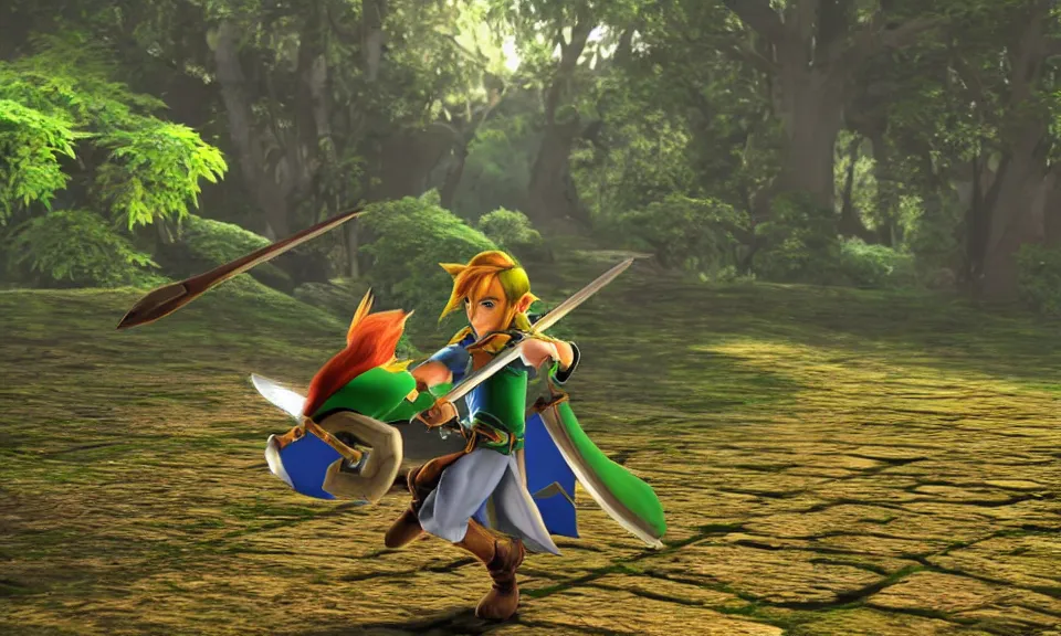 Image similar to Link in Ocarina of Time. HD. Octane render