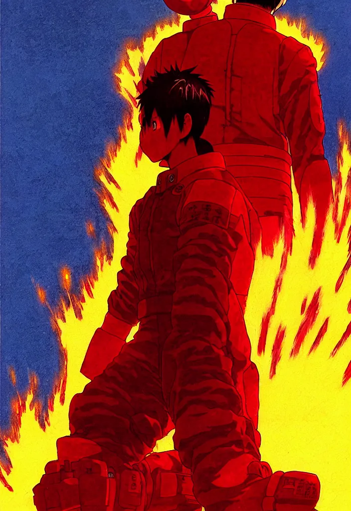 Image similar to detailed anime character portrait of kaneda from akira by katsuhiro otomo, silhouetted by a burning sun in neo - tokyo | anime, matte painting, dystopian megacity neo - tokyo, perfect, fine details, realistic, shaded, lighting, akira, artgerm, jeremy lipkin and michael garmash and rob rey