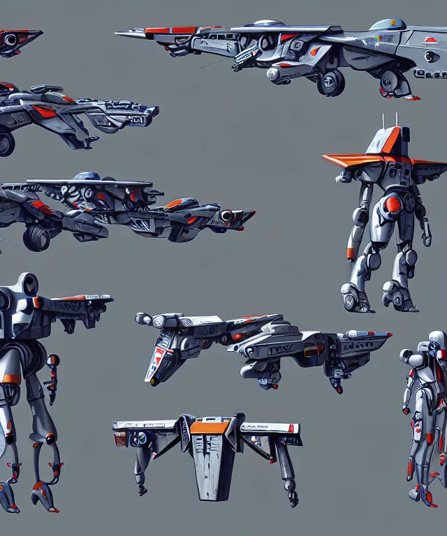 Prompt: 2 d shooter game concept art sprite sheet!!!, robotech gradius outer space concept art, hyperrealism, fine detail, 8 k, 3 d render, artstation contest winner, cgsociety, cryengine, zbrush, vray, no background