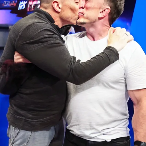 Prompt: joe rogan kissing elon musk