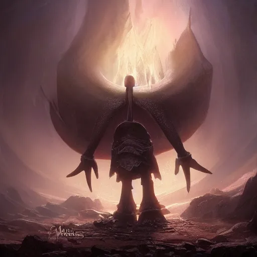 Prompt: squidward as a dark souls boss by Marc adamus